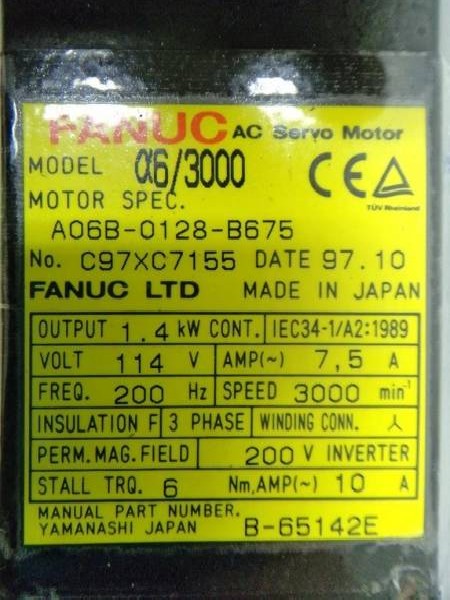 Servomotor FANUC ALPHA 6/3000 ( ALPHA6/3000 ) A06B-0128-B675 B-65142E 114 V Neu ! Bilder auf Industry-Pilot